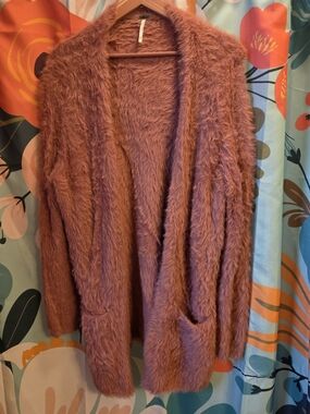 Free People Plush Open-Front Cardigan in Dusty Mauve